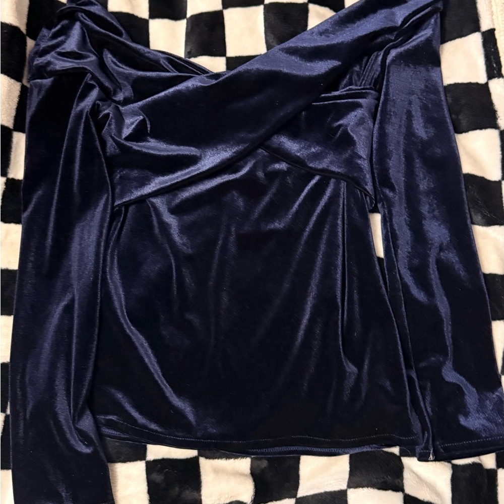 Zara Midnight Blue Velvet Blouse